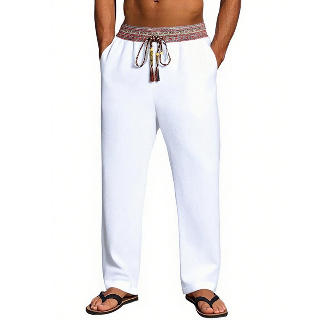 Men's Long Pants, Elastic Waist Drawstring, Lightweight, Slim Fit, With Pockets, Comfortable And Breathable Linen Long Pants