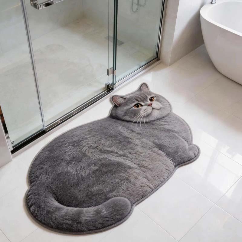 Tappetino da Bagno in Terra Diatomacea a Forma di Gatto Cartone Animato, Assorbente Acqua Antiscivolo Resistente all'Usura Zerbino per Bagno Ingresso WC