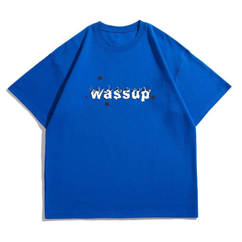 Wassup Heods Short-Sleeved T-Shirt for Men, Flame Trendy Brand, 2022 Summer Casual Top, Couple's National Trendy Brand Heavyweight