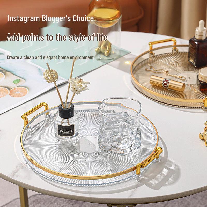 Elegant Double-Ear Round Tray: Thickened Plastic Fruit Plate & Tea Tray for Living Room