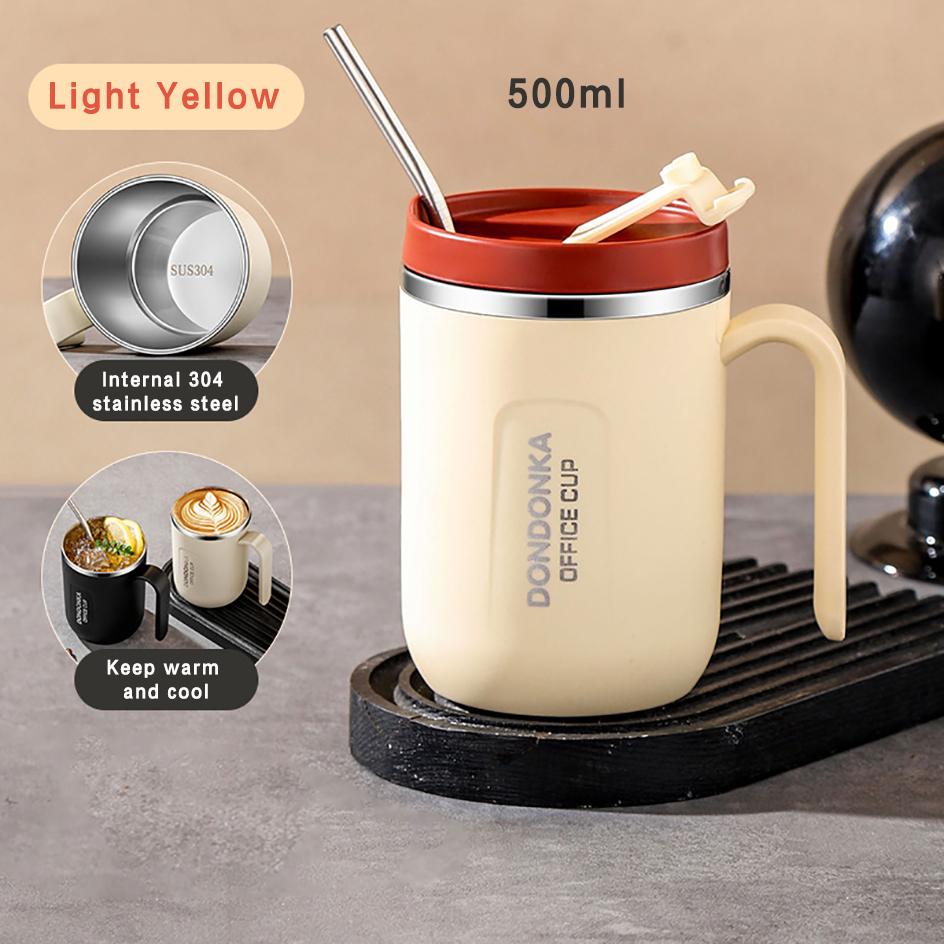 304 Stainless Steel Mugs Office Folding Spoon Portable Safe Healthy Leak-Proof Handle Cup Couple Drink Water Tea Milk Coffee Cup