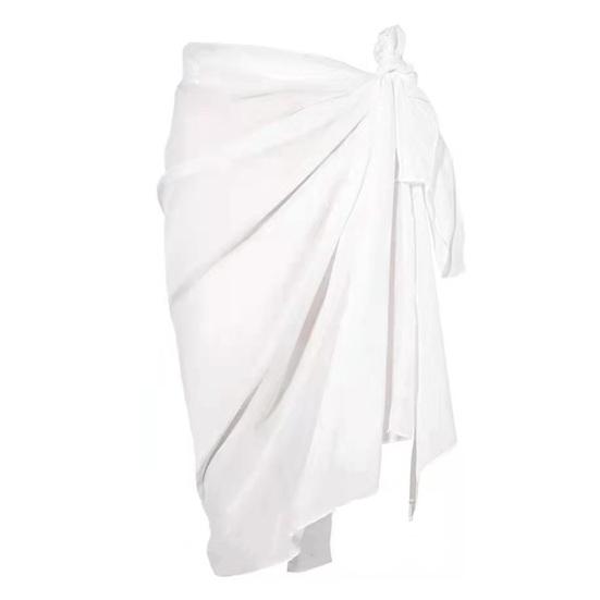 Solid Color Side Lace-up Cover Up Skirt See-through Chiffon Wrap Scarf Skirt