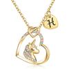 Hidepoo Unicorn Necklace Gifts for Girls - Colorful CZ Heart Pendant Initial Unicorns Necklaces Birthday Gift for Girl Daughter Granddaughter Niece