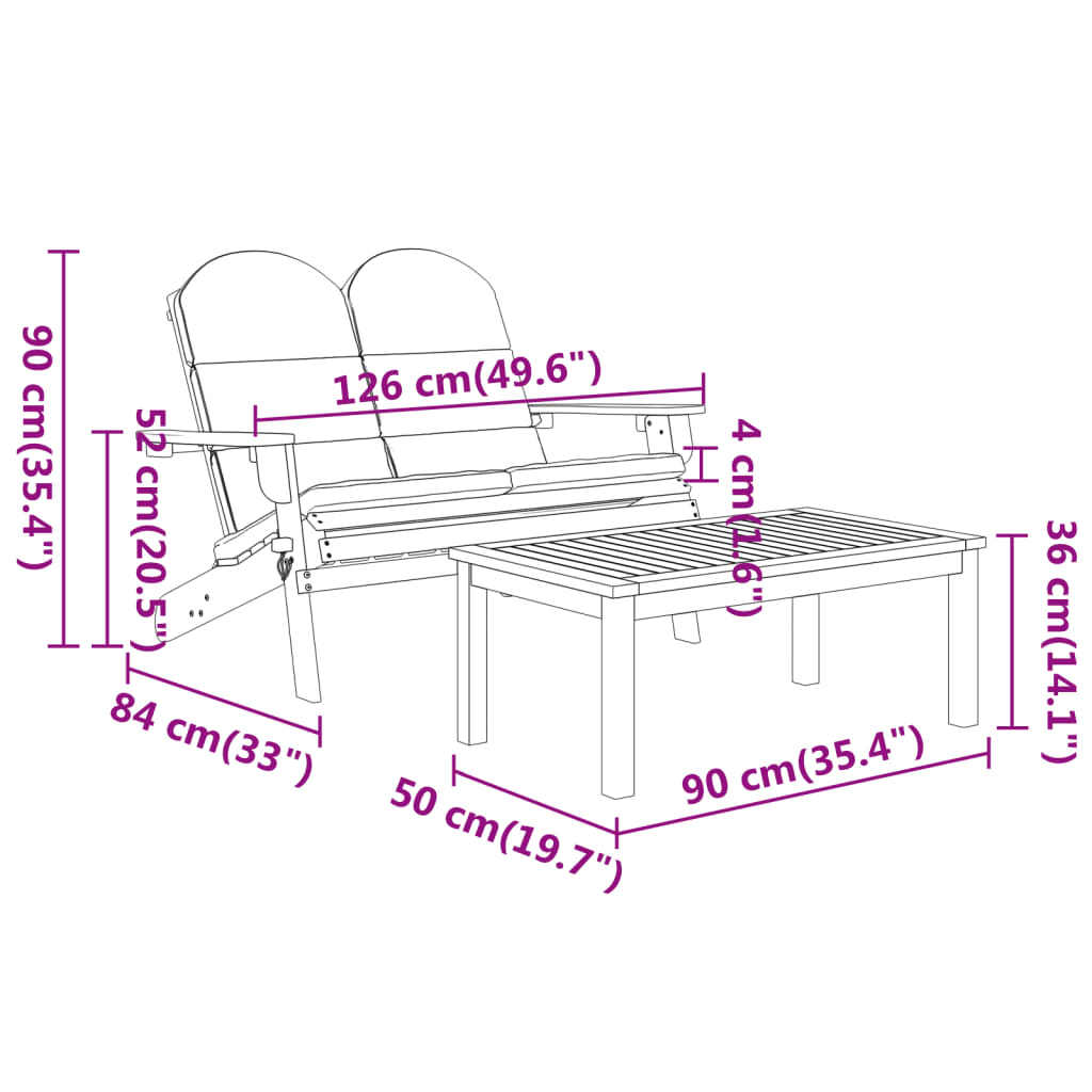Vidaxl 3-Cz. Adirondack Garden Lounge Set, Acacia Wood