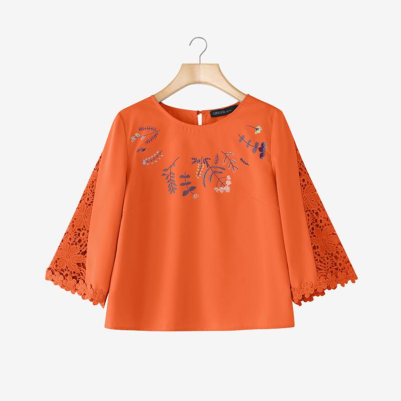 ZANZEA Women Casual Round Neck Loose Print 3/4 Sleeve Blouse