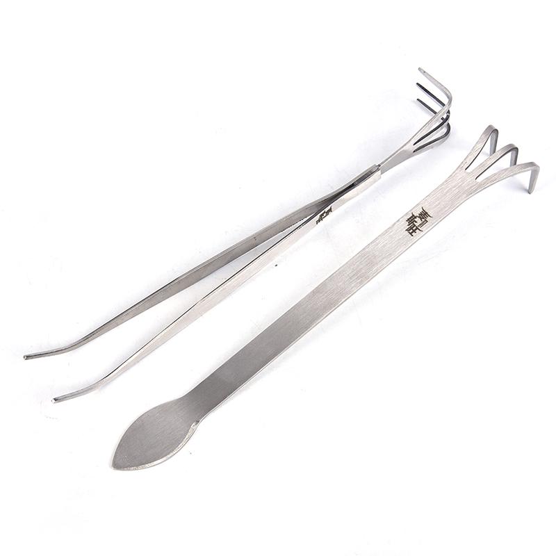 Unelte de grădinărit bonsai 2 în 1 din oțel inoxidabil Greblă de rădăcini Spatulă Pensete Grădină