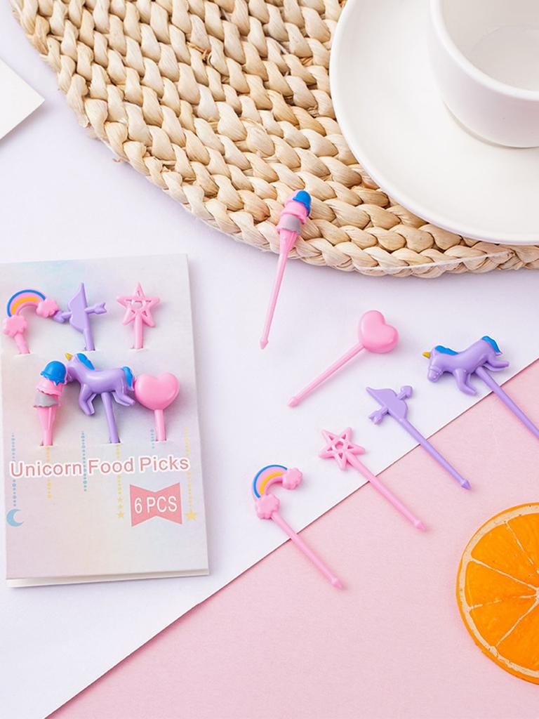 Einhorn Mini Lebensmittel Obstgabel Set Kind Niedlich Bento Box Deko Dessertgabeln Cartoon Zahnstocher Kuchen Dessert Party Zubehör Zufällige Farbe