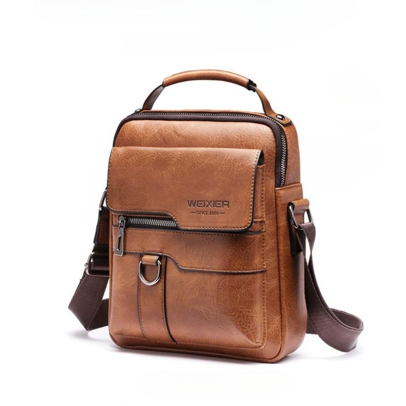 WEIXIER Premium PU-Leder Herren Umhängetaschen Retro Unifarben Einzelne Schultertasche Wasserdicht Lässig Business Crossbody-Taschen für Vatertagsgeschenke