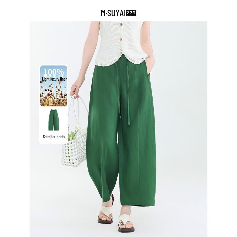 Mengshuya Women s High-Waist Loose Fit 100% Linen Ankle Pants 31