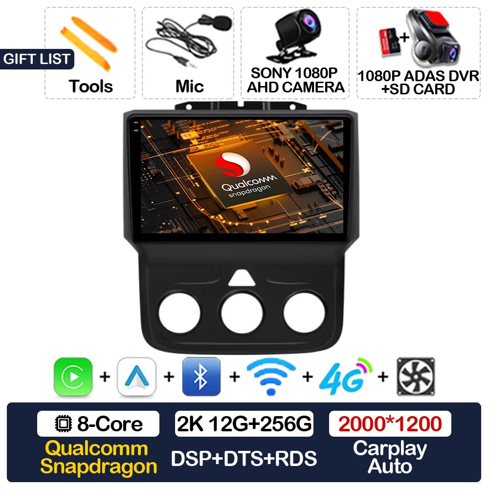Android 15 Wireless Carplay Auto Car Radio For Dodge Ram 1500 2500 3500 2013 - 2018 Multimedia Video Player 4G WIFI 2DIN QLED BT