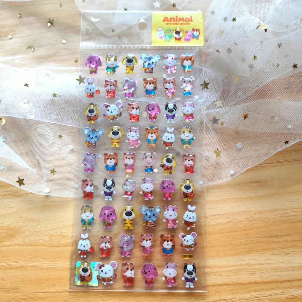 4-Piece Cute Adorable Animal Epoxy Resin Stickers - Crystal Kids' Decorative Stickers for Phones, Hand Accounts, Diaries