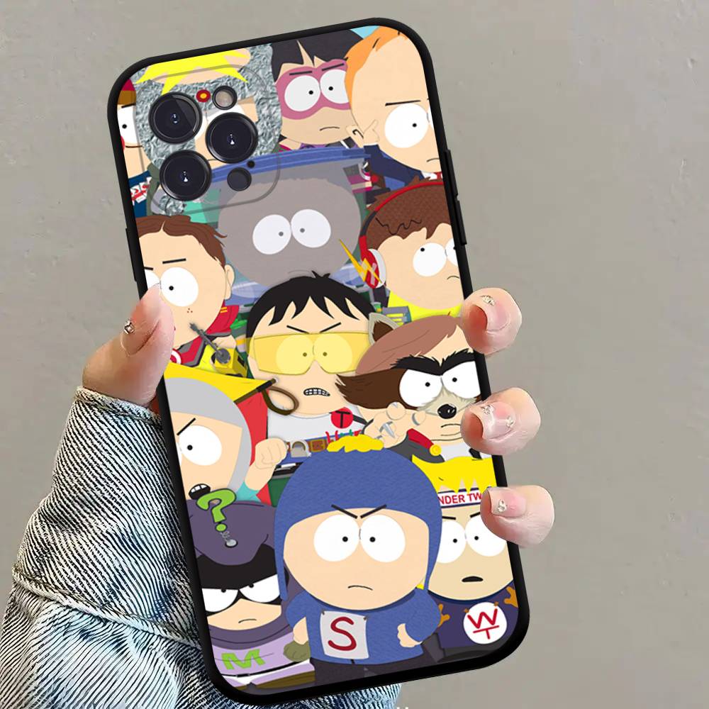 

Cartoon S-South P-Park Black Silicone Matte Phone Case For iphone 17 Air 16 15 14 13 12 11 Pro Max Plus Back Cover TPU iPhone 14 plus