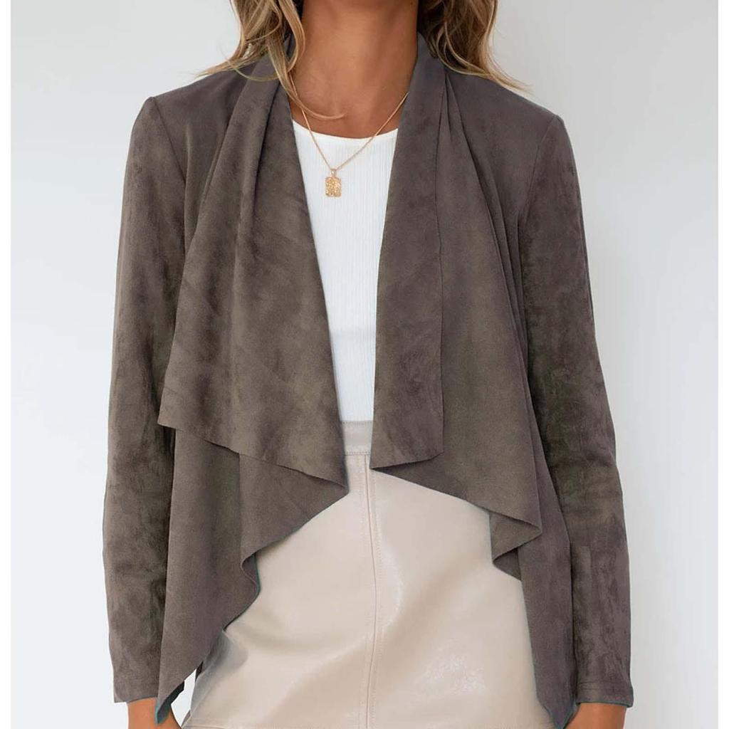 Women's Casual Solid Color Imitation Deer Long Sleeved Jacket, Fashionable Loose Jacket