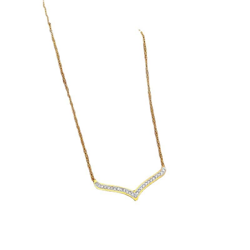 Minimalist Wind Full Drill Big V Furnace Real Gold Necklace Female Collarbone Chain With Jewelry