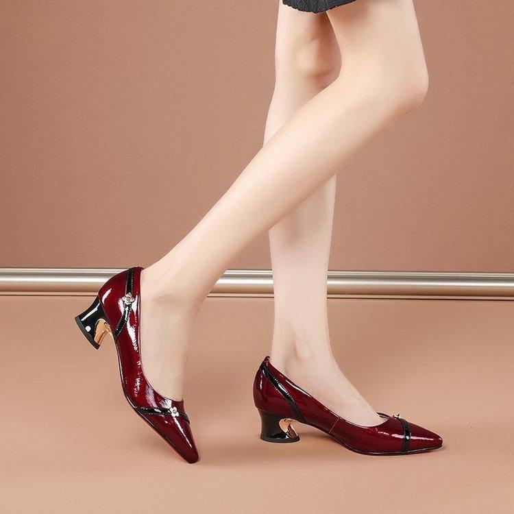 Spring Autumn Women's Mid Heel Thick Heel Versatile Soft Sole Professional Shallow Mouth Comfortable Pointed Women's Shoes
