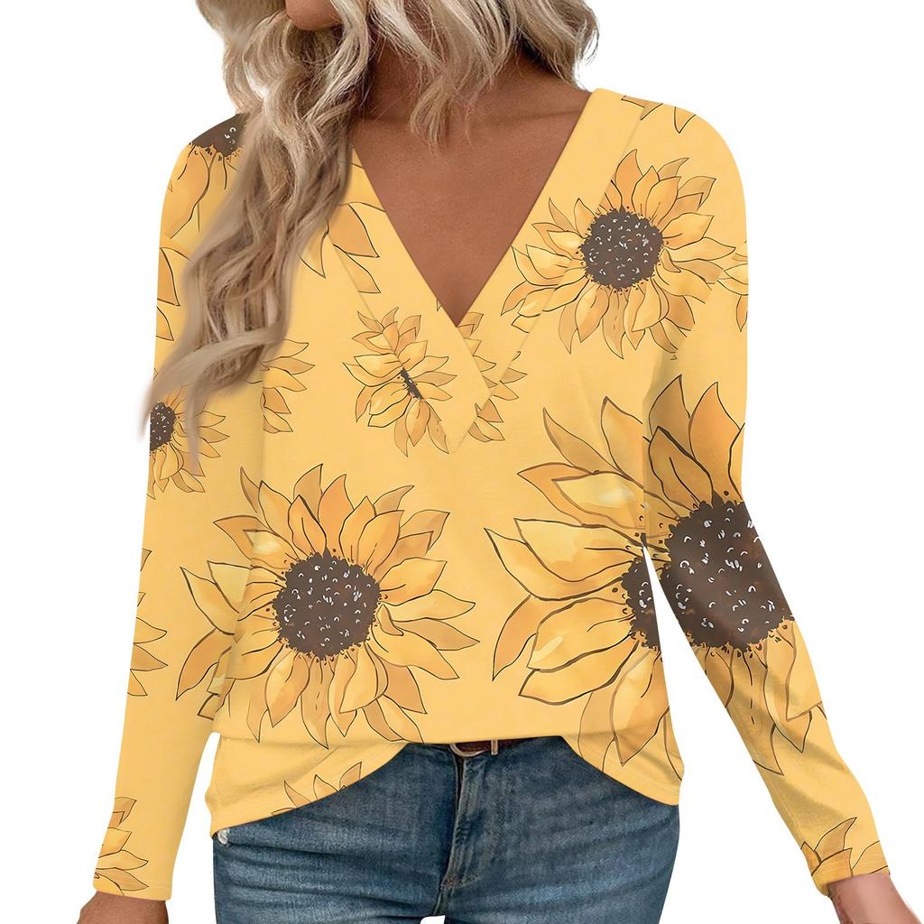 Womens V Neck Long Sleeve Shirts Dressy Casual Tops Trendy Loose Tunic Tops Blouse