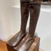 2025 autumn new Korean version round head elastic thin boots retro thin inner height increase knight high boots women