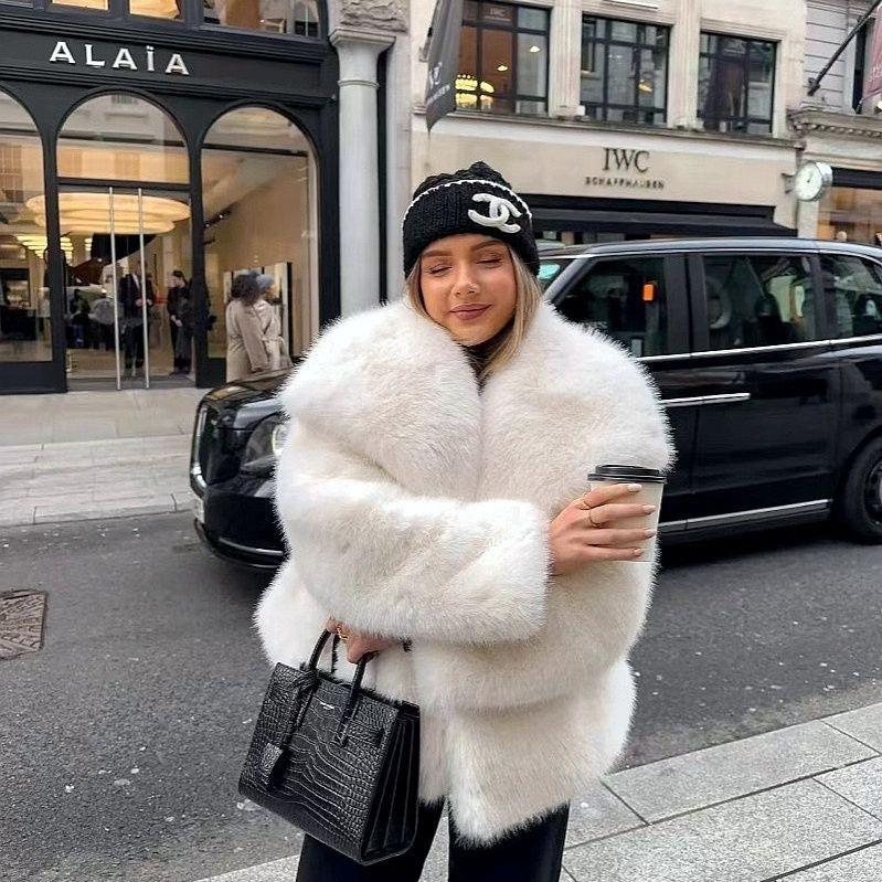 Winter Women's Fashion Temperament Celebrity Style Artificial Fur Fur Jacket Big Fur Collar Top Trend