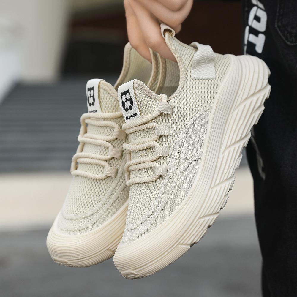 

Летняя новая мужская дезодорирующая дышащая сетчатая повседневная универсальная толстая подошва, увеличивающая высоту, легкая мужская обувь 44 бежевый