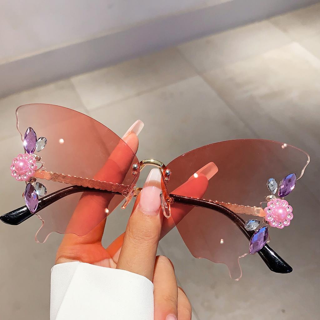 Rimless Butterfly Designer Shades Fashion Crystal Gradient Sunglasses Oversize Decoration Party Women's Sun Glasses
