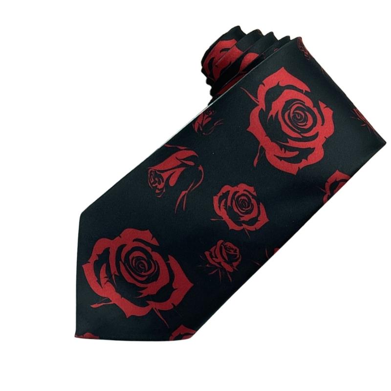 Sophisticated Silk Like Polyester Necktie with Rose Pattern Perfect For Gifting