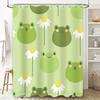 Adorable Frog Daisy Pattern Shower Curtain Green Floral Decor For Bathroom Waterproof Fabric Perfect Gift Idea For Kids Adults A