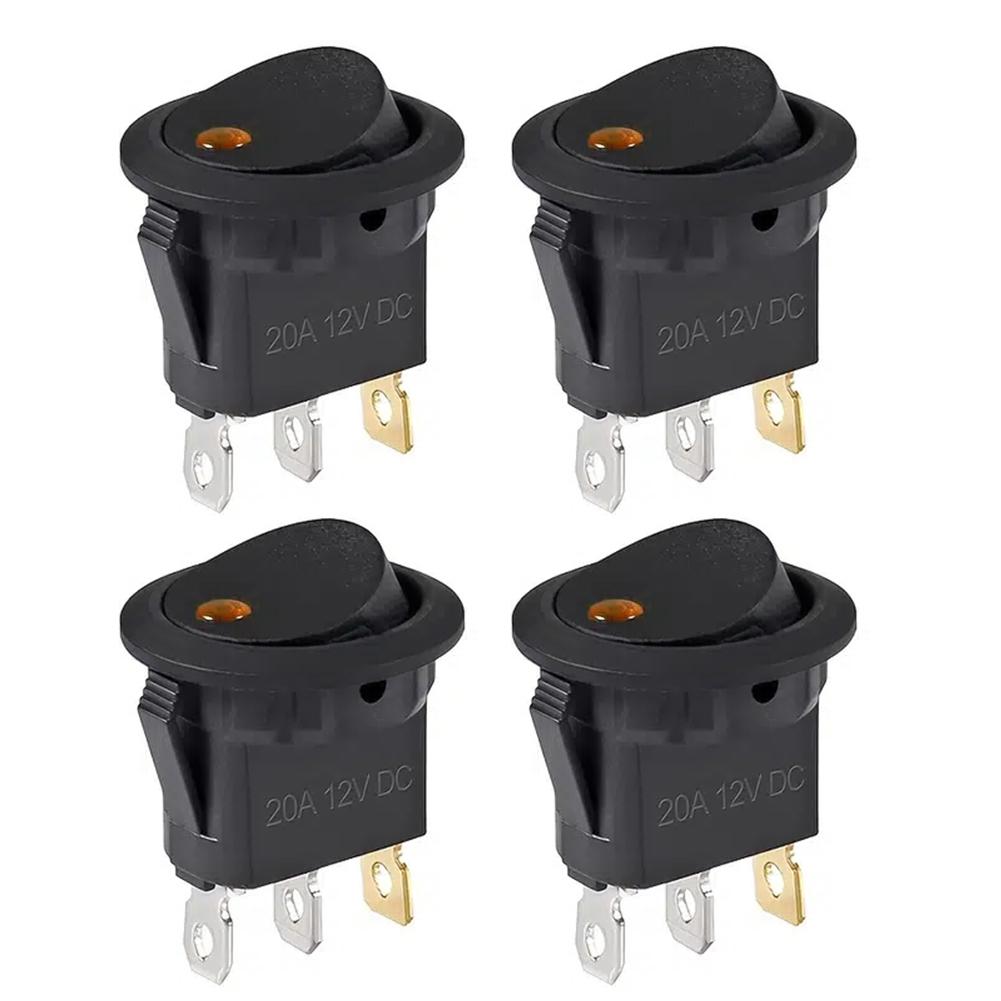 4Pcs Round Rocker Toggle Switch Waterproof DC 12V 20A SPST ON/OFF Switch 3 Pins with LED Light for Car Automotive Boat Truck