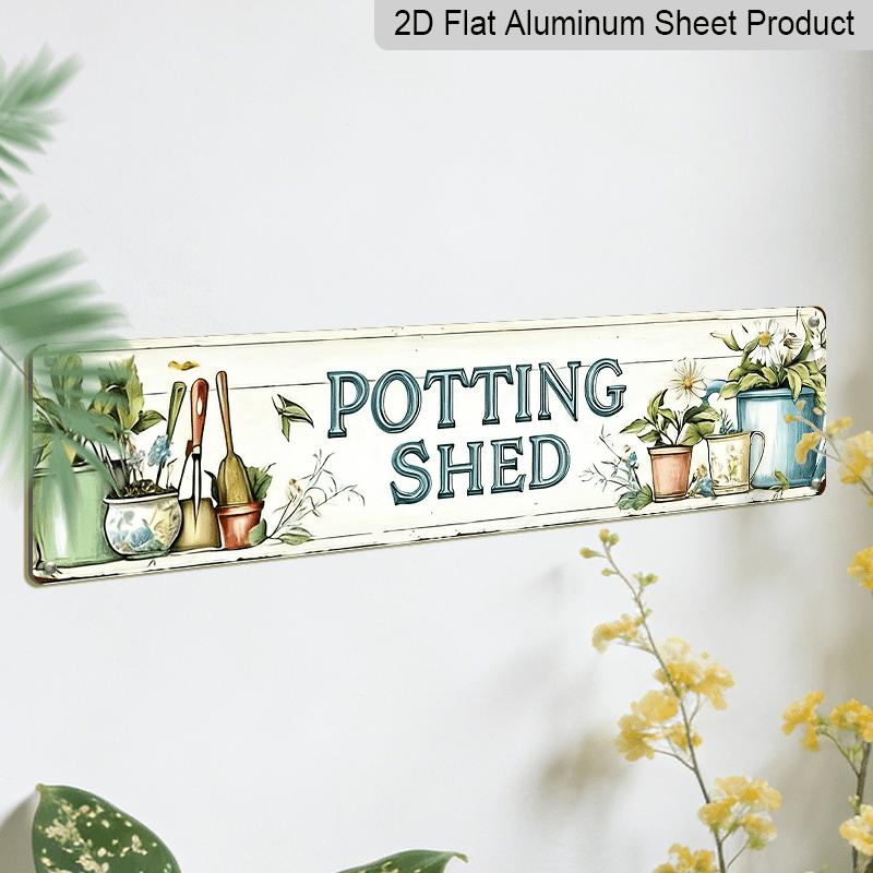 2D Flat Vintage "POTTING SHED" Metal Sign, Rustic Garden Wall Decor, 15.7×3.94" Outdoor Porch Decor & Gift