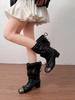 Women Boots Autumn Winter New Push Boots for Women Strappy Martin Boots Chunky Heel Mid Calf Short Boots Stylish Biker