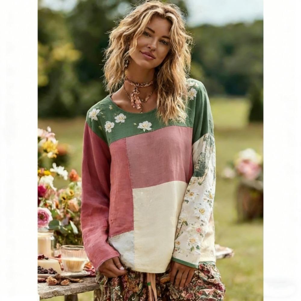 Spring Women's T-shirt Europe America Fashion Pullover Bohe Style Women Long Sleeve T-shirt Outdoor Casual Tees Top