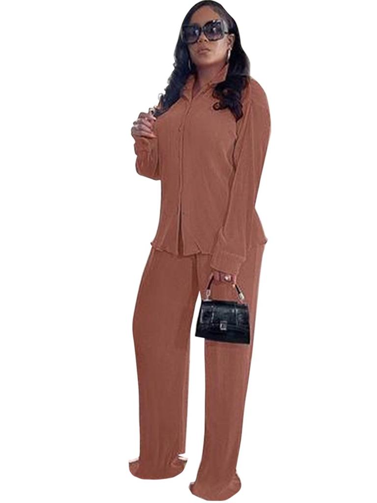 Elegant European & American Women's Solid Color Long Pants Two-Piece Set