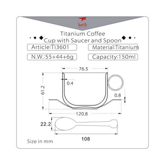 Pure Titanium Coffee Cup Set Ti3601 Genuine Light Rustproof Gift Stylish Simple Titanium Cup Cup Coffee Mug Camping [Keith]