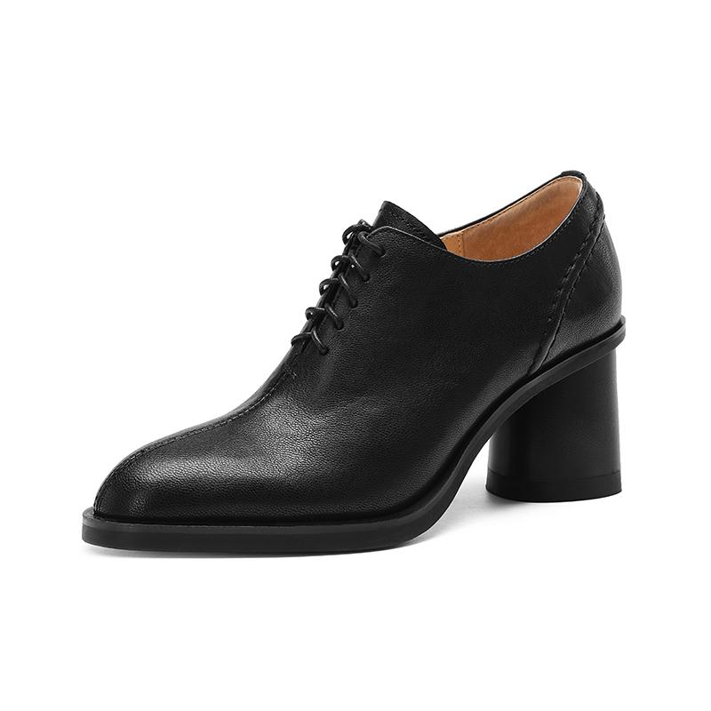 

Мода 2025 Новая Осень Женская Обувь Круглый Носок Высокий Каблук Натуральная Кожа Массивный Каблук Женские Туфли Ретро Шнуровка Черная Обувь для Женщин 37 чёрный