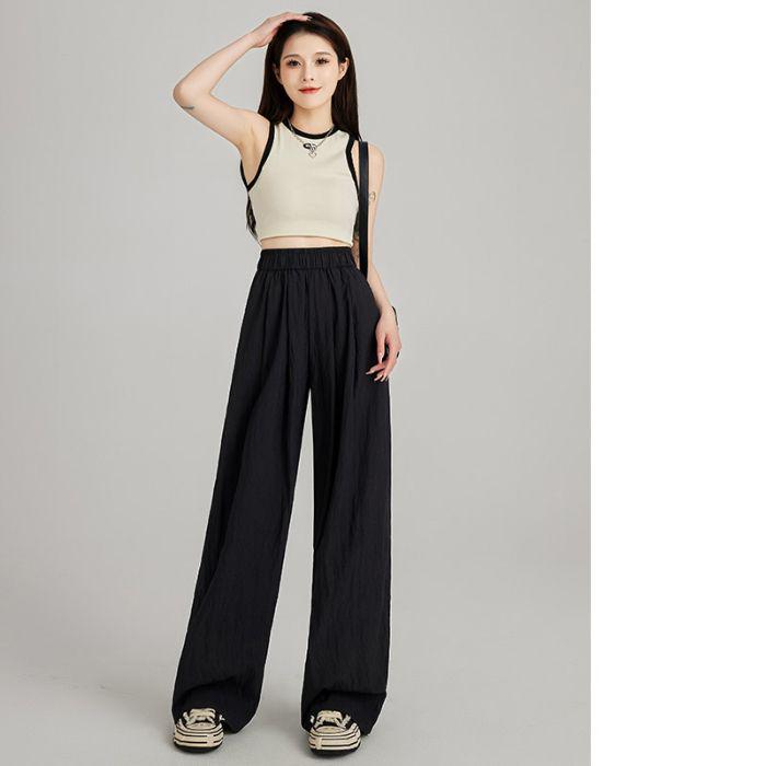 

Women s Summer High-Waist Wide Leg Pants - Lightweight, Textured, Loose-Fit, Pleated Casual Style 4XL чорний