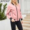 BITCED Frühlings-/Herbst Leichte Fliegerjacke Damen Lässiger Langarmmantel Locker sitzend Stehkragen Baseballjacke