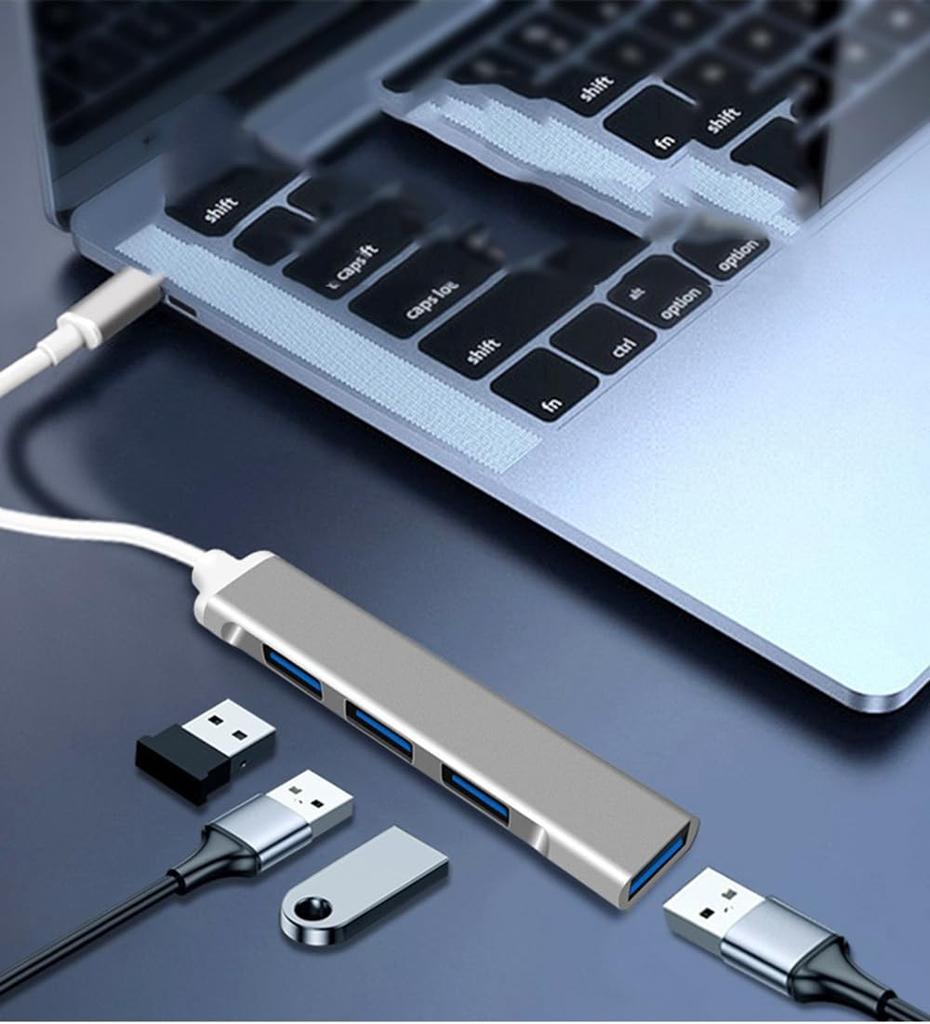 To USB Hub with 1 USB Port and 3 USB Up To 5Gbps Data Transfer Compatible with USB Computer Expansion Type C Docking Gray USB-C Hub, 4-in-1, Type-C