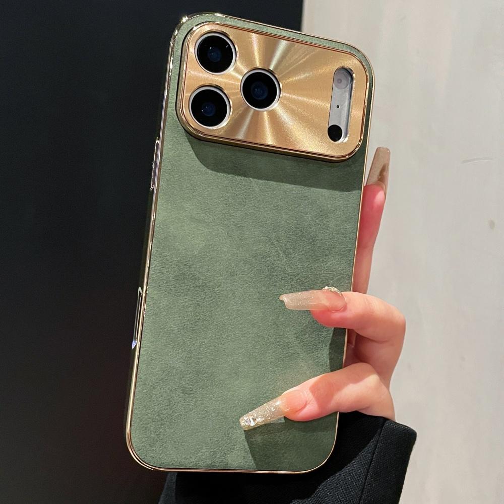 Lambskin Leather Case for iPhone 17 Air 16 15 14 13 12 Pro Max Plus 11 Vintage Plating Laser Bright Window Phone Cover