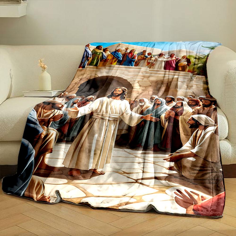 Jesus Teaching Crowd Blanket Printed Blanket for Living Room Bed Couch lunch break Soft Cozy Blanket for Friend's festival Gift