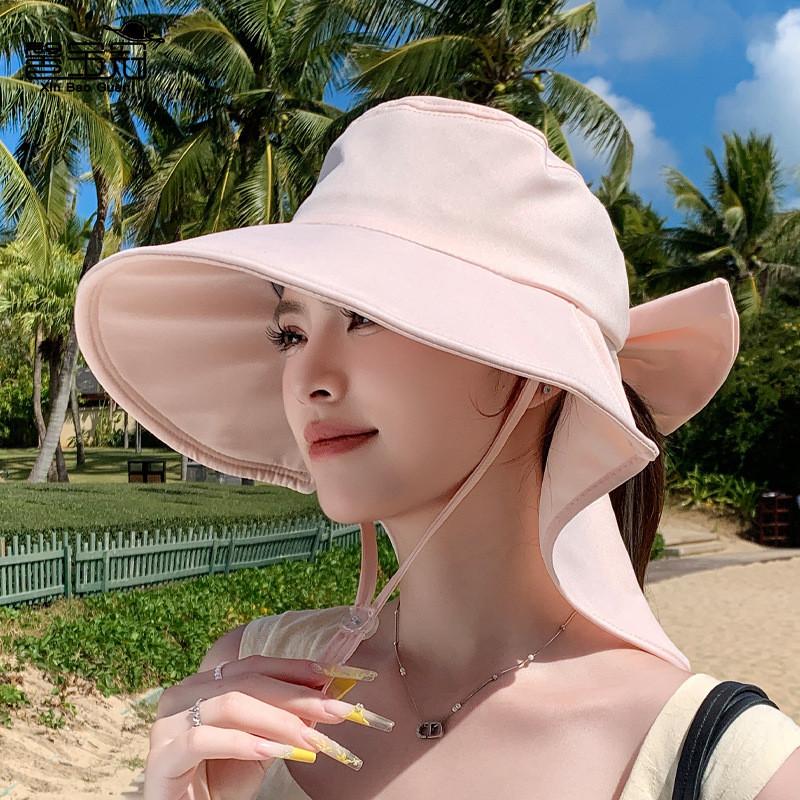 Summer Wide Brim Hat With Neck Protection For Women Outdoor Sun Shade Fashionable Uv Shield