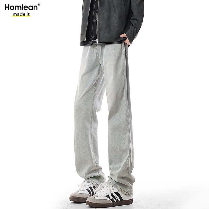 Homlean Men's American High-Street Straight-Leg Jeans