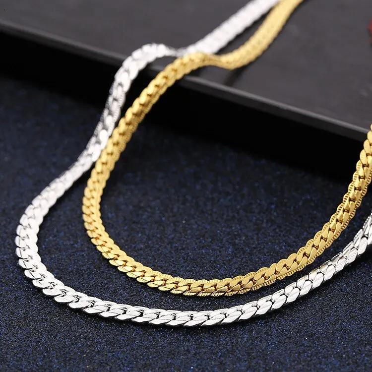 Copper 18k Gold Color 6mm Chain Bracelets Neckalce For Women Men Fashion Party Wedding Jewelry Sets Gifts