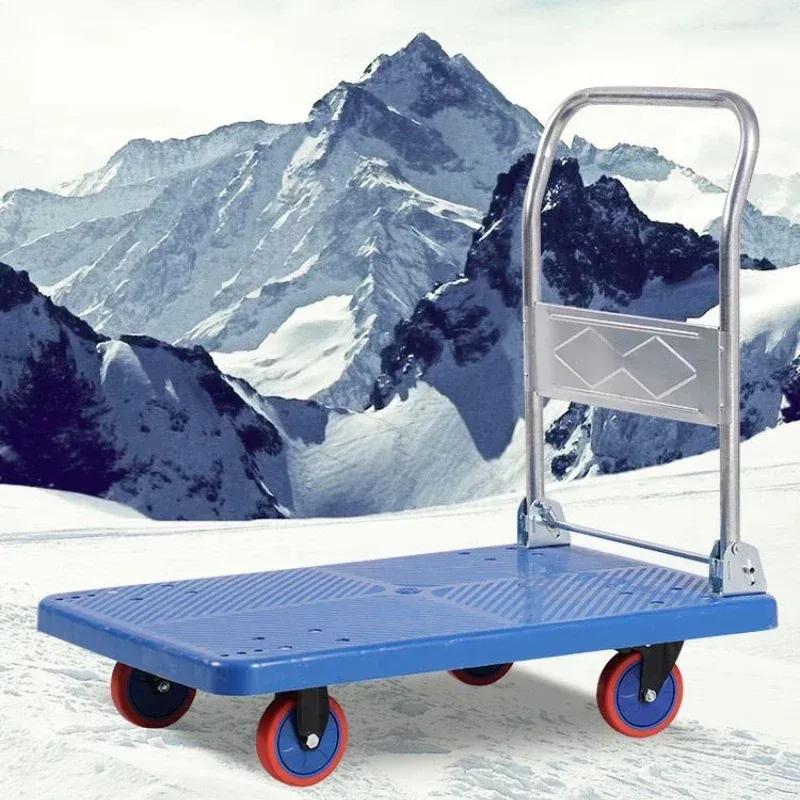 Household Goods Folding Trolley Pull Goods Small Trolley Warehouse Trailer Portable Four-wheel Trolley Handling Flatbed Truck