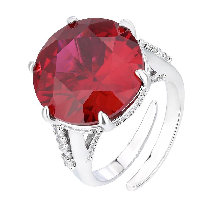 Schmuck Kupferboden Vergoldet Simulation Roter Korund Rund Retro Leichter Luxus Ring Weiblich 16Mm