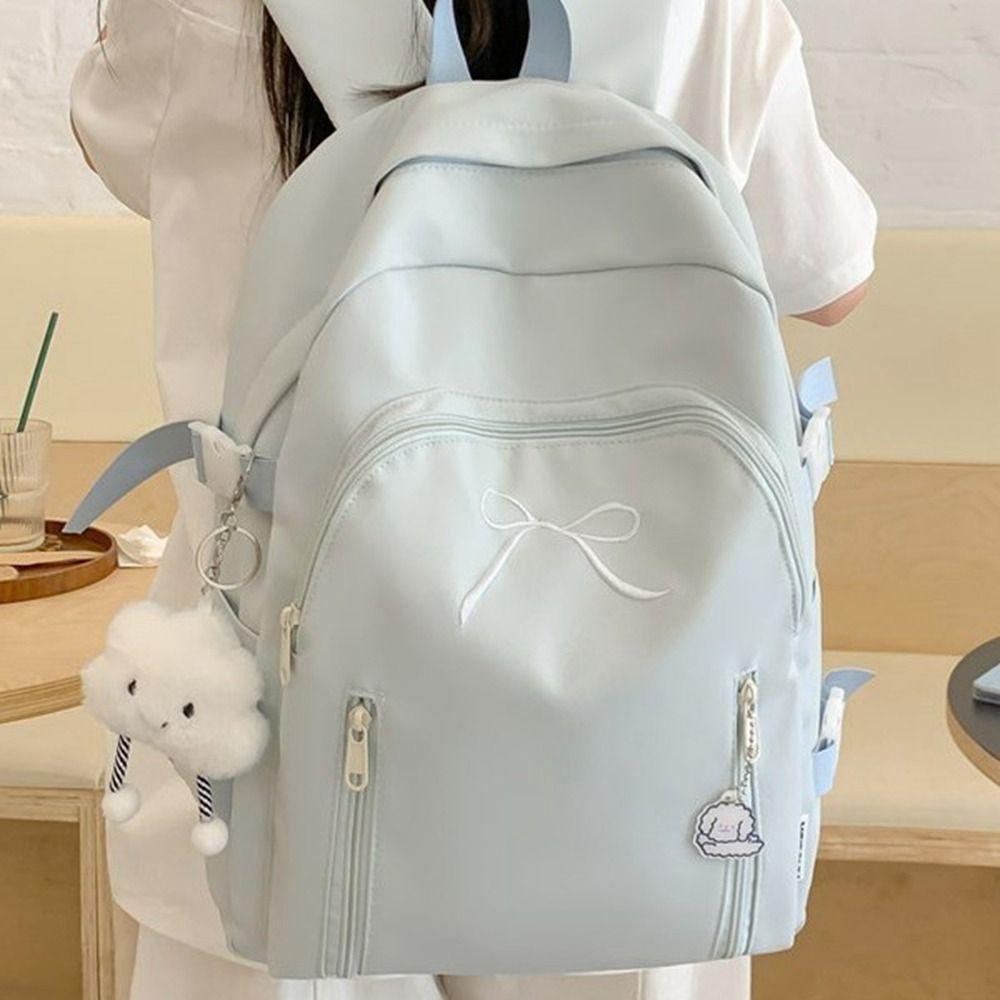 Large Capacity Bow Backpack Solid Color Korean Style School Bag Student Schoolbag  Travel Backpack