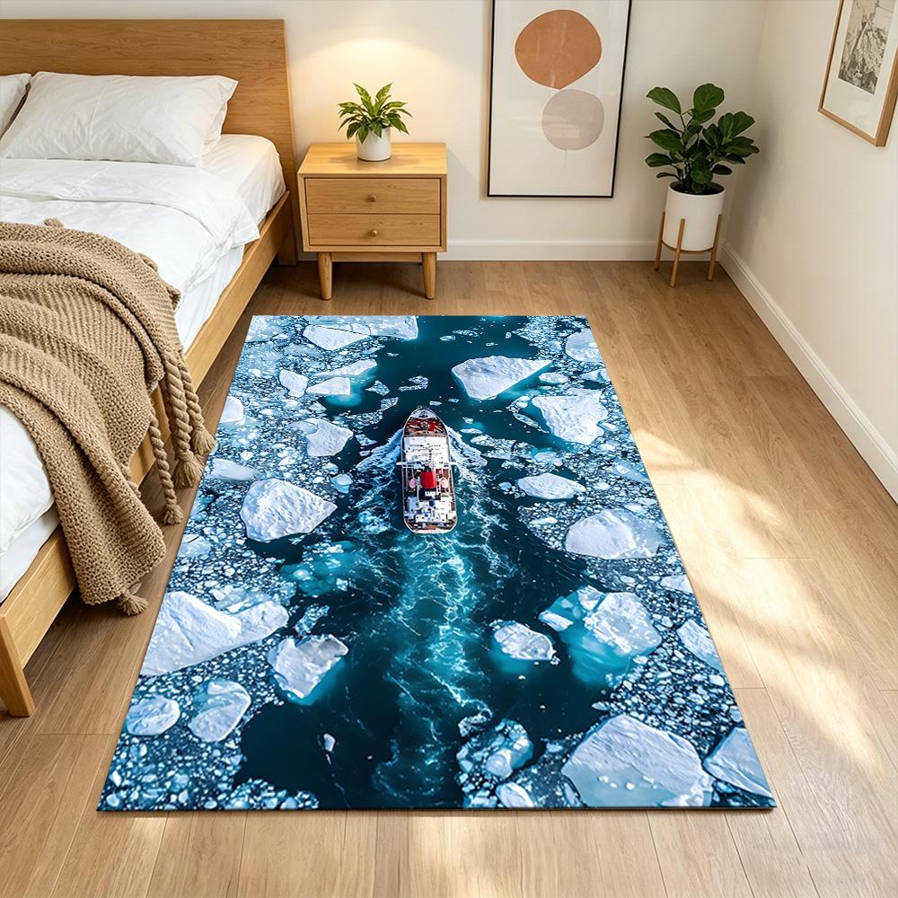 Crystal Clear Lake Boat Non-Slip Home Carpet Design for Office Decor Living Room Gift