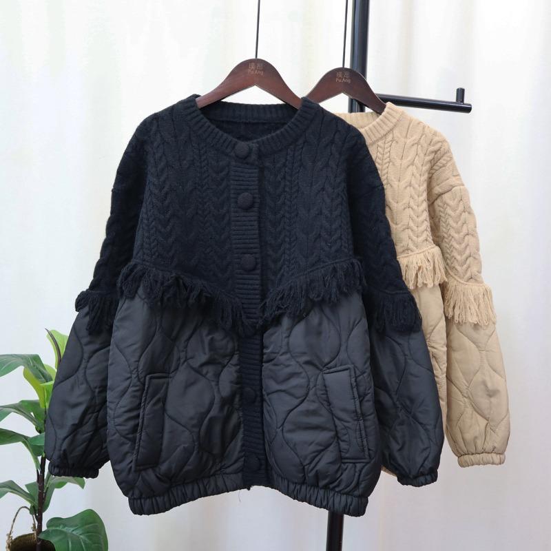 Tassel Design Sense Splicing Knitted Cardigan Women's Autumn and Winter New Loose Lazy Wind Sweater Jacket