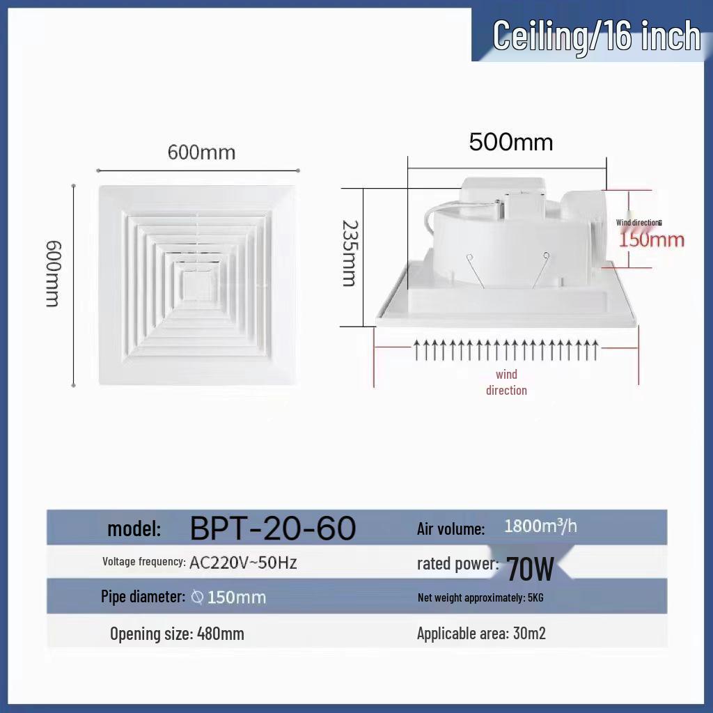Ceiling-Mounted Silent Ventilation Fan for Kitchen and Bathroom