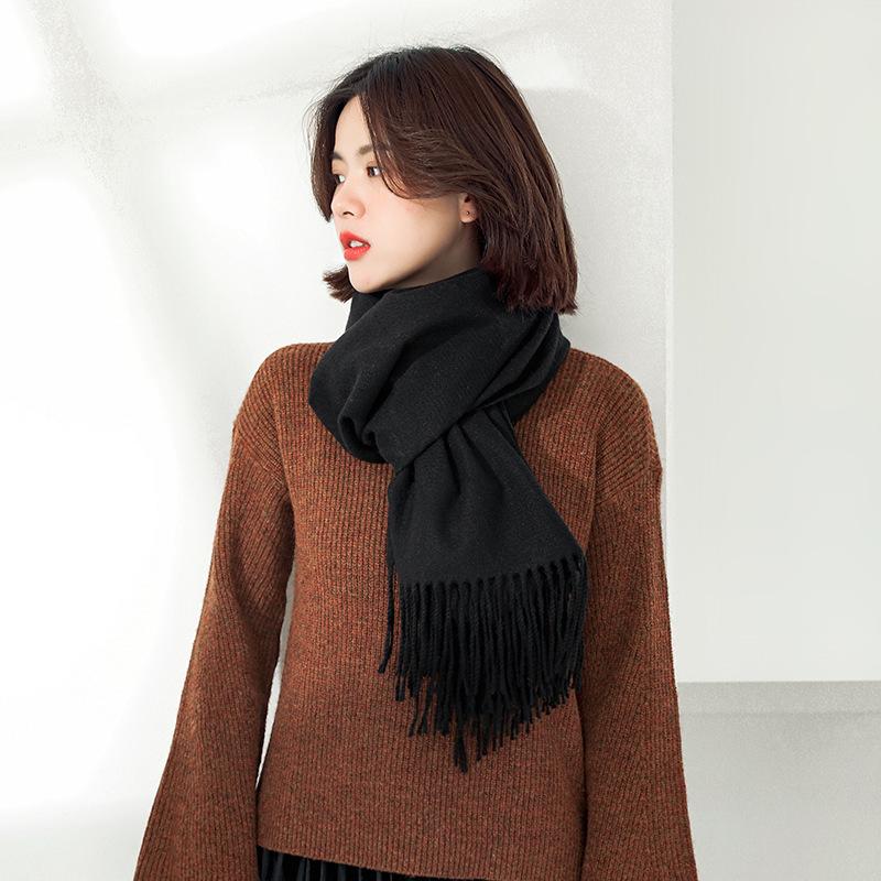 Imitation Cashmere Scarf Autumn and Winter New Solid Color Mid Length Warm Scarf Japanese and Korean Sweet Fashion Tassel Scarf