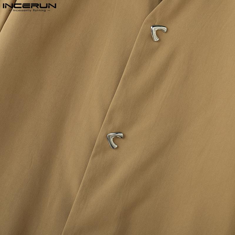 INCERUN Plus Size Men Collarless Long Sleeve Buttons Down Casual Loose Oversized Shirts