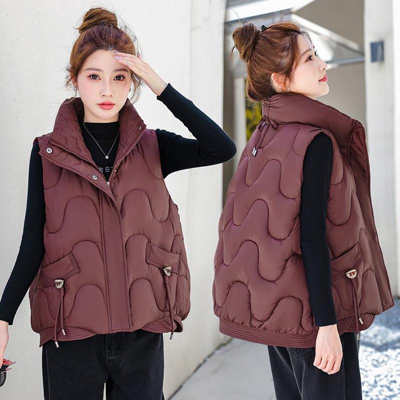 

Новый женский легкий жилет без рукавов со стойкой, качественная куртка, однотонная, утолщенная, теплая, спортивный, повседневный, свободный, хлопковый жакет XXL бордовый